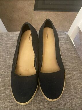George Black Espadrille Flats with Jute Trim